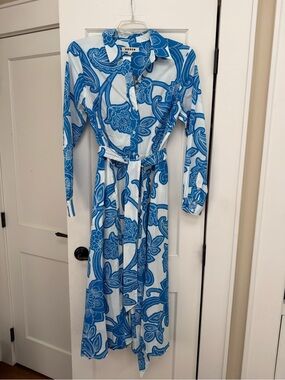 NWT BODEN BLUE WND WHITE FLORAL COTTON SHIRT DRESS SIZE 14 long